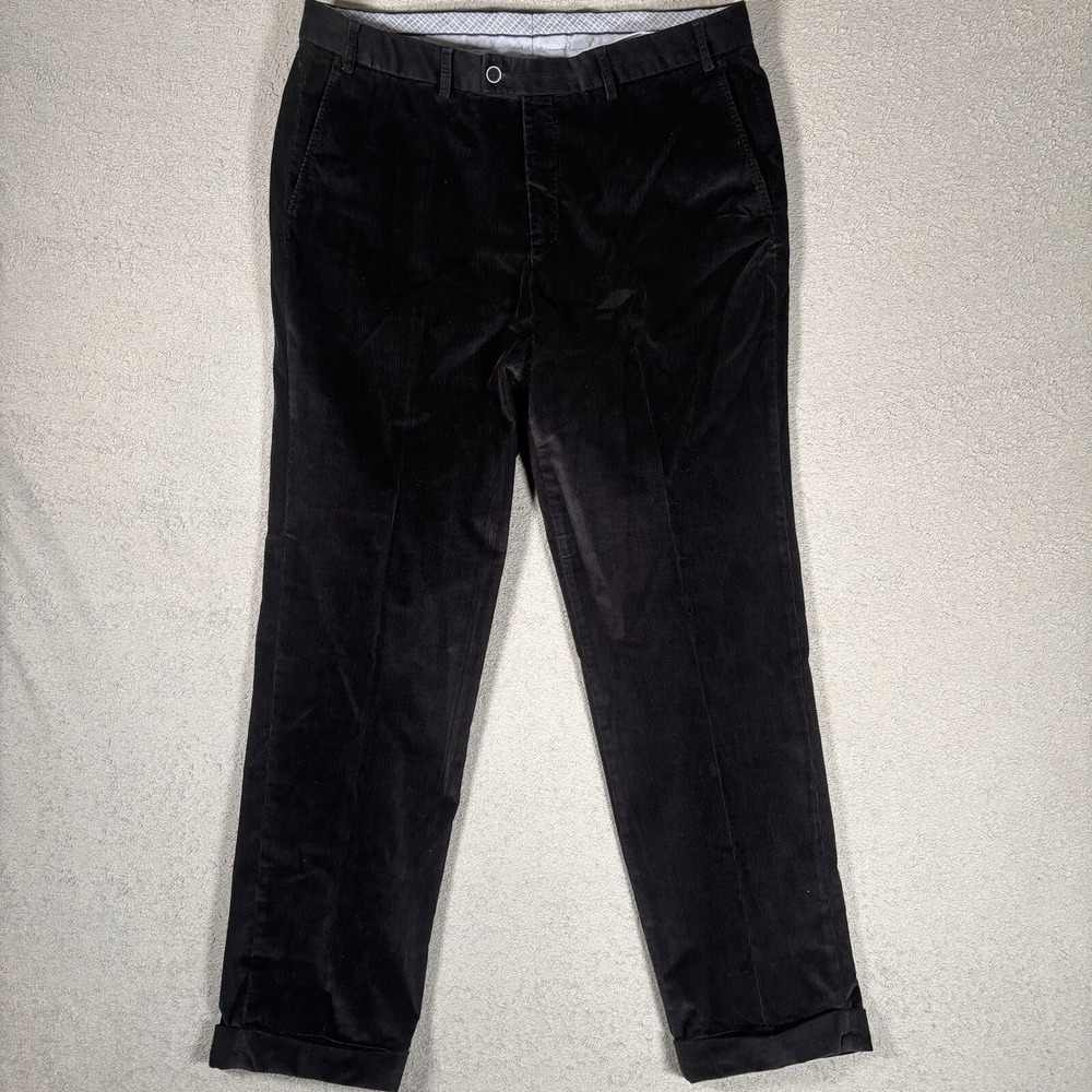 Hiltl‎ Mens Black Corduroy Trousers Stretch Cuffed Straight Leg Pants 36x30
